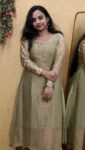 Designer Crushed Tissue Full Sleeve Aline Kurti (Pastel Green)