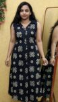 Black Coat Collar Aline Kurti (Petal Print)