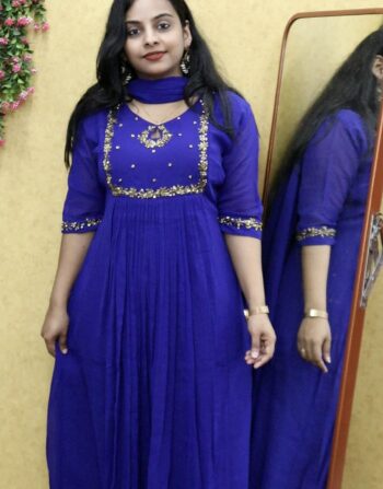 Georgette Partywear Aline Kurti With Duppatta (Royal Blue)