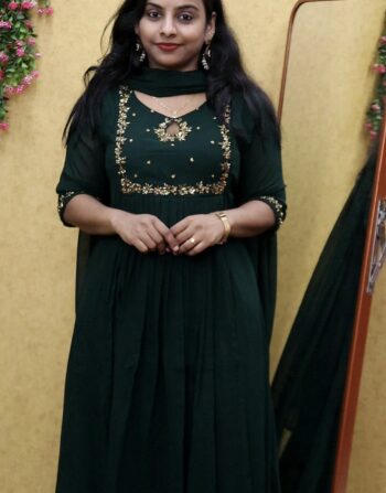 Georgette Partywear Aline Kurti With Duppatta (Bottle Green)