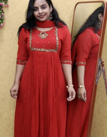 Georgette Partywear Aline Kurti With Duppatta (Red)