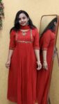 Georgette Partywear Aline Kurti With Duppatta (Red)